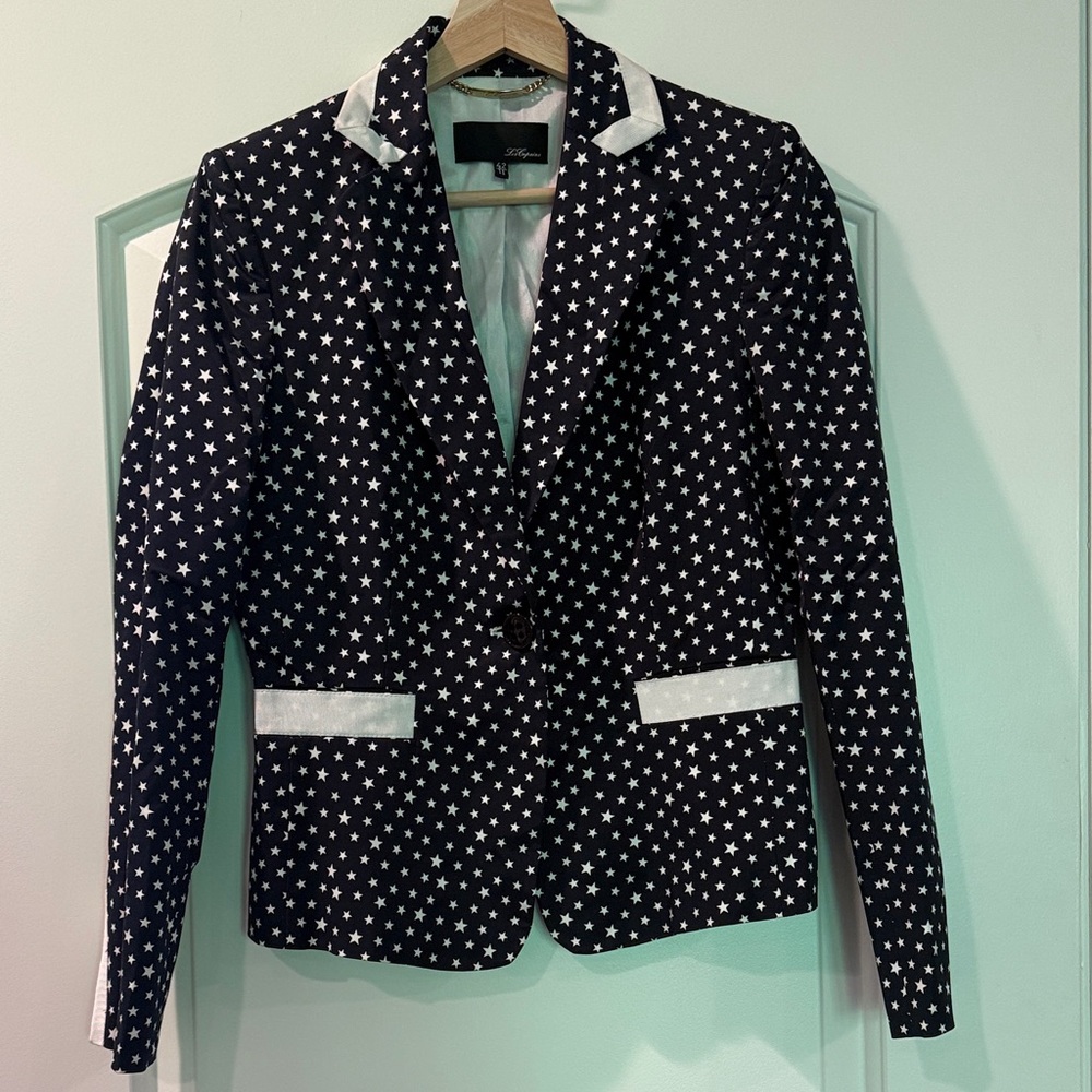 Les Copains Navy and White Star Print Blazer Grosgrain Detail US 6 IT 42